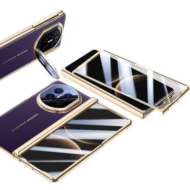 Imagem de FWYANZH Capa de couro para Huawei Mate X7, capa com suporte de proteção de câmera, protetor de tela embutido, dobradiça, antiqueda, tudo incluído, capa de telefone, roxa, Mate X7