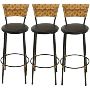 Imagem de kit 3 banquetas alta junco cozinha bancada balcão(3.bq.alta.imbuia) (preto)