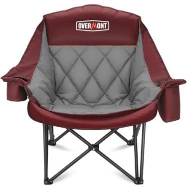 Imagem de Overmont Cadeira de acampamento extragrande GG para adultos – Cadeira dobrável acolchoada resistente de 181 kg, com bolso lateral, bolsa de resfriamento para esportes ao ar livre, jardim, praia, pesca