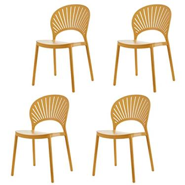 Imagem de TRGCJGH Cadeira de jantar com encosto curvo, cadeira de jantar bistrô sem braços, cadeira de jantar de plástico moderna com encosto curvo, plástico premium, gengibre