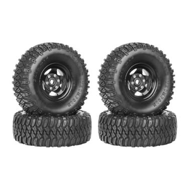 Imagem de WONFAST 4PCS 1.55 Inch Aluminum Alloy 5Spoke Beadlock Wheel Rim Tyre and 95mm Rubber Tires Set for 1/10 RC Rock Crawler Car Upgrade Parts for Tamiya Axial AX90069 D90 TF2 CC01 LC70(A-Black)