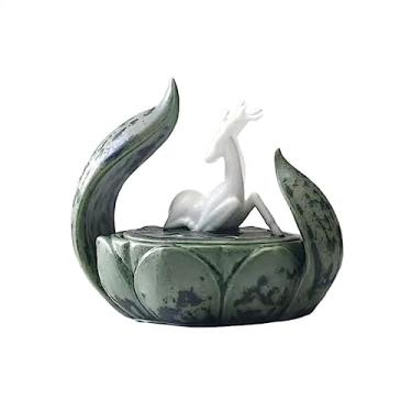 Imagem de porta-vara de incenso Porta incenso criativo em forma de cervo e lótus estilo vintage queimador cerâmica