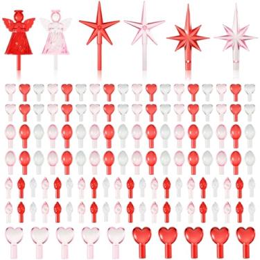 Imagem de Riakrum Conjunto de lâmpadas de substituição de árvore de Natal de cerâmica, 186 peças, globo e estrelas para enfeites de luzes (colorido, dia dos namorados)