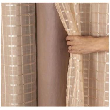 Imagem de Cortina Blackout Dupla Camada PVC Prata com Voil Decorativo - Bloqueio Total de Luz, para Varão Simples, Pronta para Instalar(AVELA,SALA 3,00 X 2,60)