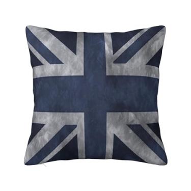 Imagem de Lalamelody Capas de almofada azuis envelhecidas Union Jack 45,7 x 45,7 cm para sofá, casa, cama, sala de estar, fronhas decorativas