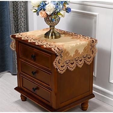 Imagem de Utobanh Toalha de mesa de cabeceira de renda toalha de mesa de café americana capa de toalha de toalha de máquina de lavar roupa de geladeira capa contra poeira (39,9 x 79,8 cm, marrom amarelado)