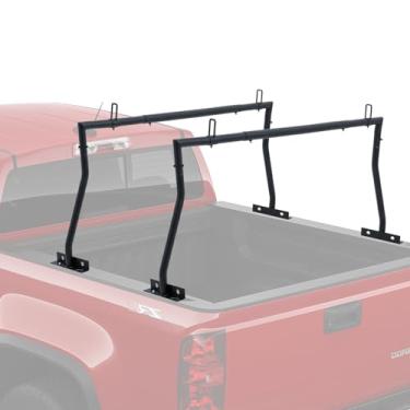 Imagem de LMYYGOO Rack de escada de caminhão, rack universal de aço para caminhonete com tampas, comprimento ajustável 2 barras, capacidade de 362 kg, para bicicletas, caiaques, pranchas de surfe, trilhas e