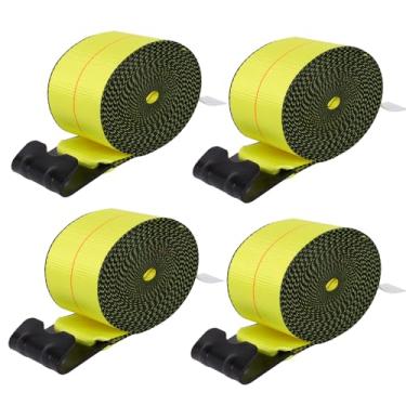 Imagem de FAHKNS Correias de guincho, 10 cm x 76 cm para serviço pesado com ganchos planos, limite de carga de trabalho de 2,449 kg Alça de reboque resistente ao clima Alça de carga para plataformas, caminhões