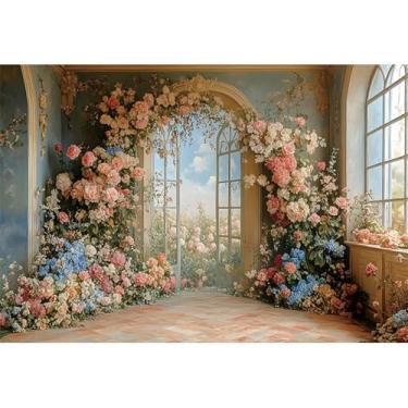 Imagem de Baocicco Pano de fundo de parede de flores de 1,5 x 0,9 m, fotografia, estilo europeu, pintura a óleo, floral, casamento, mulheres, meninas, decoração de festa de aniversário, banner, suprimentos de