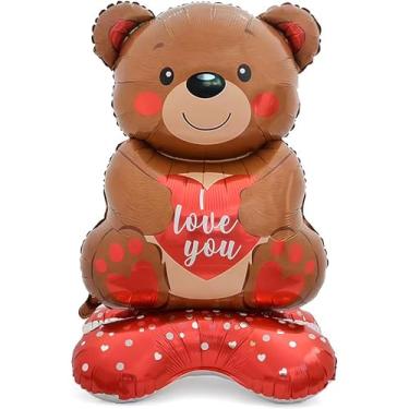 Imagem de HAIMITI Balões de dia dos namorados grandes balões de coração amor balões de alumínio em pé com pés (urso 2)