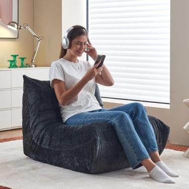 Imagem de Ayovoch Cadeiras de pufe para adultos, cadeira gigante para pufes, cadeira de espuma de memória, sofá para sala de estar, dormitórios, apartamentos, canto de leitura (pelúcia preta)
