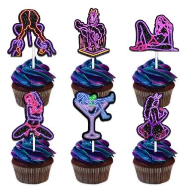 Imagem de 18Pcs Glitter Neon Hot Girl Dessert Cupcake Topper Sexy Lady Theme Decoration Happy Birthday Bachelorette Party Decor Picks for Women Men Favour Supplies Set