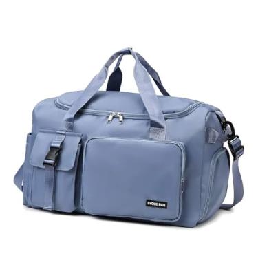 Imagem de SOMKB Bolsa de viagem feminina, multifuncional, para esportes ao ar livre, academia, academia, fim de semana, bolsa de viagem noturna, Azul, One Size