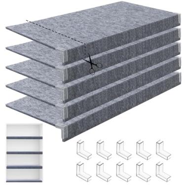 Imagem de Maxdot 5 peças de capas de prateleira cinza de feltro de 76 x 40 cm para prateleiras de arame, forros de prateleira de 0,35 polegadas de espessura, prateleiras removíveis para despensa, cozinha