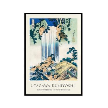 Imagem de Galeria japonesa impressões de arte de parede vintage onda Ukiyo-e pôster Katsushika Hokusai Kanagawa pintura em tela sala de estar decoração de casa (SKU4,16x24") = (40 x 60 cm), moldura preta para