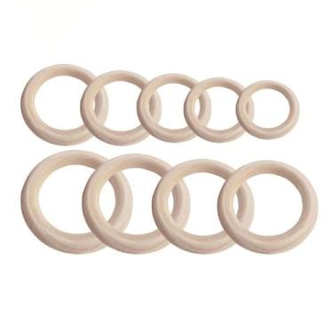 Imagem de 10 peças de anéis de madeira natural inacabados - Anéis de artesanato de madeira em branco de vários tamanhos para fabricação de joias e conectores de pingente - Círculos de madeira DIY prontos para