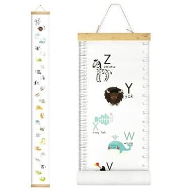 Imagem de Régua de gráfico de altura de crescimento para decoração de parede, tela impermeável com moldura de madeira, berçário temático de animais e decoração de quarto infantil - 20 x 200 cm (carta)