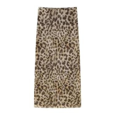 Imagem de Saia Midi Feminina Com Estampa De Leopardo Elegante Casual Para Escrit