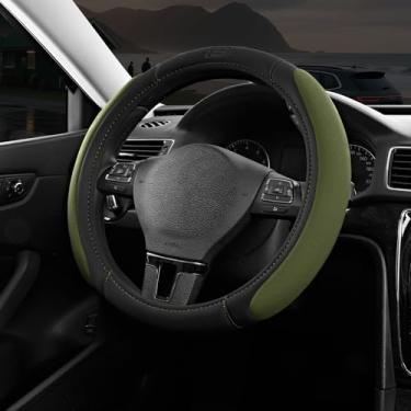 Imagem de Skechers Capa de volante, capa de volante de carro de espuma de memória, design confortável antiderrapante de 37-38 cm, acessório universal para diversos carros, caminhões, SUV (preto e oliva)
