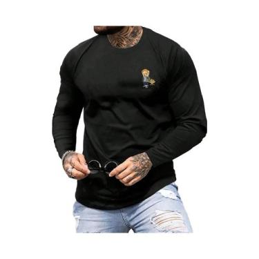 Imagem de Camiseta Masculina De Manga Longa Com Estampa De Urso Em Algodão 100% 