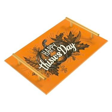 Imagem de xigua Bandeja de banheiro de abóboras de outono com alças bandeja de servir antiderrapante para mesa de centro, organizador de bancada de cabeceira bandeja de decoração de acrílico para decoração de