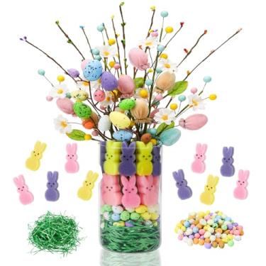 Imagem de Ovveroche Decorações de Páscoa Flores Artificiais com Ovos Conjunto de Enchimento de Vaso de Coelhinho Decoração de Casa para Cestas de Páscoa, Arranjo de Festa de Feriado, Decorações de Mesa de