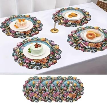 Imagem de Conjunto de 4 tapetes redondos laváveis de coelho da Páscoa Coelho da Páscoa Tulipa com 4 peças, presentes de Páscoa para casa, cozinha, mesas de jantar e restaurantes, antiderrapantes, fáceis de