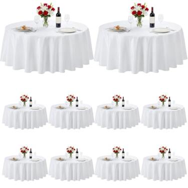 Imagem de LemonRoad Pacote com 12 toalhas de mesa brancas redondas de 152 cm, toalhas de mesa de poliéster laváveis para mesas de 50 a 106 cm para jantar, buffet, acampamento, casamento