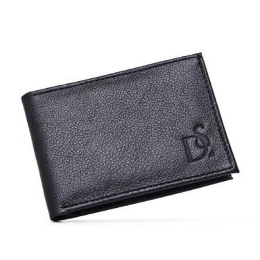 Imagem de Carteira Masculina em Couro Pequena Slim Cabe Dinheiro Reparticoes Par