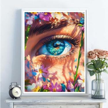 Imagem de Kits de arte de diamante 5D para adultos - kits de pintura de diamante de olho DIY, broca redonda completa - artesanato de ponto cruz bordado de cristal para decoração de parede, presentes de Natal