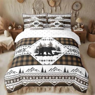 Imagem de Feelyou Conjunto de edredom de urso com 7 peças, tamanho casal, rústico, cabana rústica, campo, campo, para crianças, meninos, meninas, natureza, vida selvagem, fazenda, decoração de quarto oeste