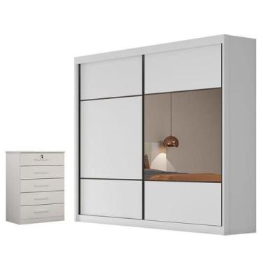 Imagem de Guarda Roupa Casal Belmonte e Gaveteiro Suiça com Chave Neve - Novo Ho