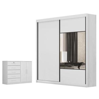 Imagem de Guarda Roupa Casal Sienna com Espelho e Cômoda Seul Neve - Novo Horizo
