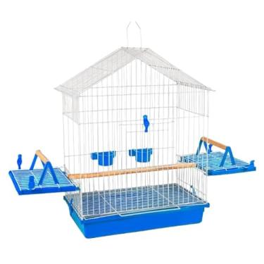 Imagem de Gaiola Aberta Para Calopsita Teto Aramado Poleiro de Madeira(Azul)