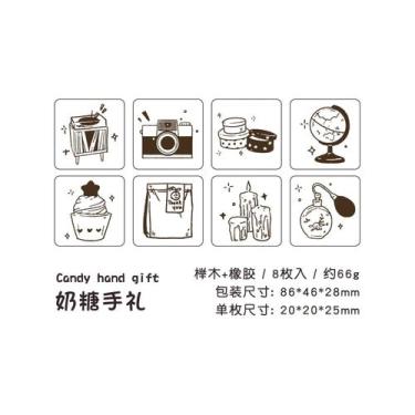 Imagem de Conjunto De Carimbos De Borracha De Madeira Vintage Com 8 Peças Para C