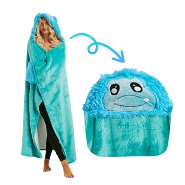 Imagem de Cobertor com capuz, Dinossauro Cobertor com capuz,Capa de flanela - Loungewear macio e aconchegante, capa de dinossauro fofa, manta com capuz, cobertor quente felpudo