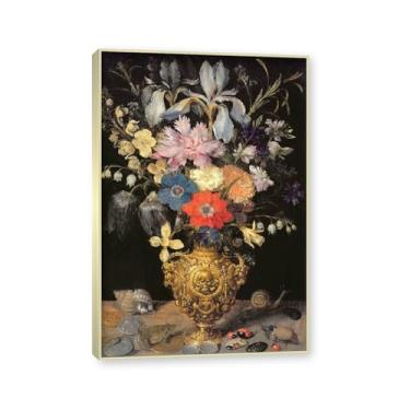 Imagem de Moldura de champanhe. Arte em tela floral country, pintura botânica vintage de natureza morta, decoração de parede de cozinha de fazenda emoldurada para sala de jantar. C37. 70 x 98 cm - 27,5 x 38,6