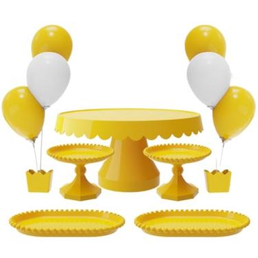 Imagem de Kit com 1 Boleira Plus, 2 Mini Boleira Pérola, 2 Bandeja Pérola e 2 Suporte p/Balões c/ 3 Hastes(AM - AMARELA)