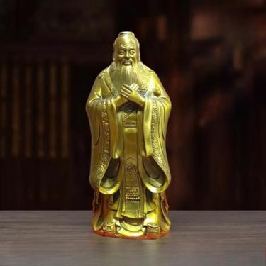 Imagem de FENNYYAR Ornamento de estátua de Confúcio de latão, 16,5 cm, sala de estar, escritório, escritório, escritório, decoração de mesa