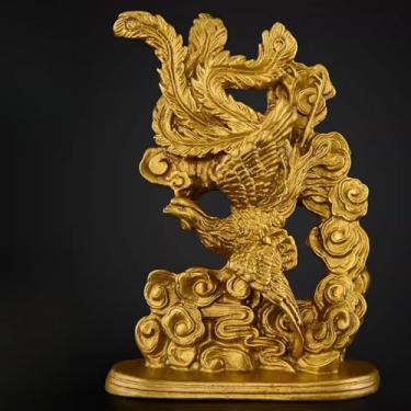 Imagem de FENNYYAR Enfeite de mascote Phoenix de latão, 12,5 cm 12,4 cm, decoração de armário de vinho para sala de estar, artesanato