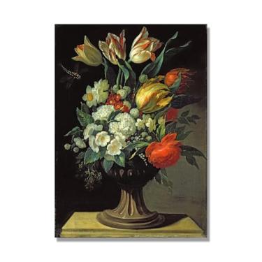 Imagem de NHLDZYH Flores clássicas ainda vida em tela retro buquê de flores pinturas estilo country decoração de parede para cozinha e sala de estar. C20. 70 x 98 cm. Apenas tela