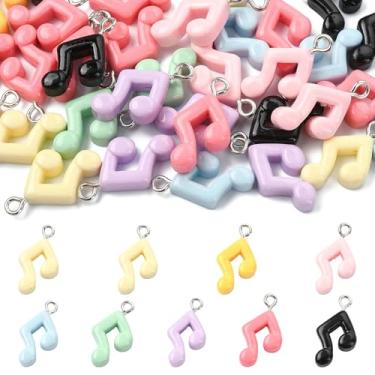 Imagem de Ipotkitt 40 peças de pingentes de notas musicais de resina, cores aleatórias, pingentes de notação de sinal musical com laço de ferro para fazer joias, artesanato, pulseira, colar, brincos, chaveiros