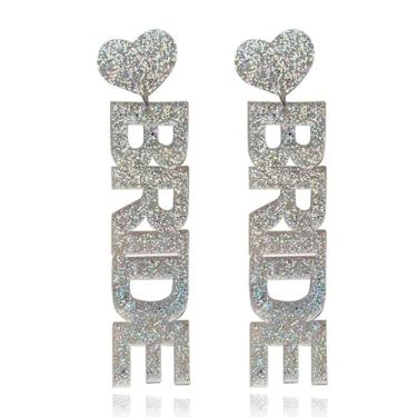 Imagem de Brincos de noiva para mulheres, brincos com pingente de letra para meninas, brincos de noiva de casamento, damas de honra, damas de honra, presentes de pedido de casamento, Acrílico, Sem pedra