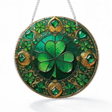 Imagem de Decoração de trevo, apanhador solar de acrílico de boas-vindas, decoração de casa para varanda, decorações de entrada, captador de sol para pendurar na janela, enfeites de Natal para decoração de