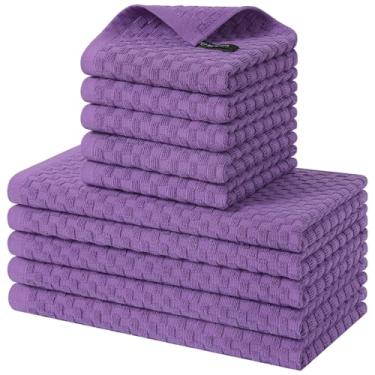 Imagem de Homaxy Conjunto de toalhas de cozinha e panos de prato 100% algodão, 30 x 30 x 63 cm, conjunto de 10 panos de prato felpudos a granel, toalha de mão super macia e absorvente com laço para pendurar