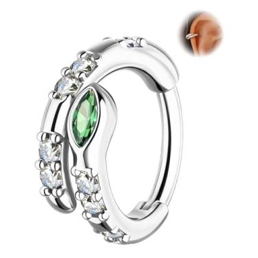 Imagem de Jewseen Brinco de argola de hélice de cobra de 16 g, aço cirúrgico 316L, joia para piercing de hélice de concha de 8 mm, ouro, torre, brinco Emarald Green Daith, joia para mulheres, 8mm, Aço