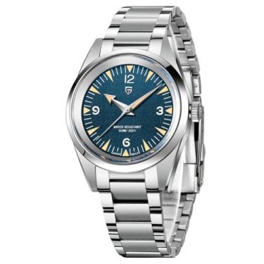 Imagem de Orizontime Pagani Design Relógio de pulso analógico minimalista de quartzo para homens, mostrador de 38 mm, aço inoxidável, movimento VH31, fecho dobrável seguro, Azul, Minimalista