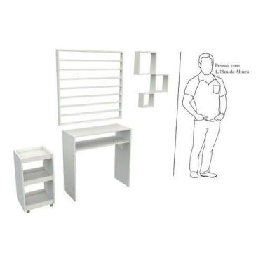 Imagem de Kit Manicure Mesa, Carrinho, Estante Esmalte, Trio De Nichos - VETORIA