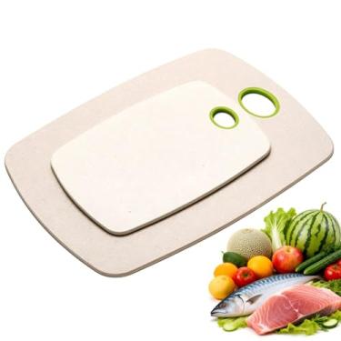 Imagem de Tábuas de corte de palha de trigo, 2 tamanhos com base antiderrapante segura, lavável na lava-louças, suave em facas, conjunto essencial de cozinha fácil de limpar