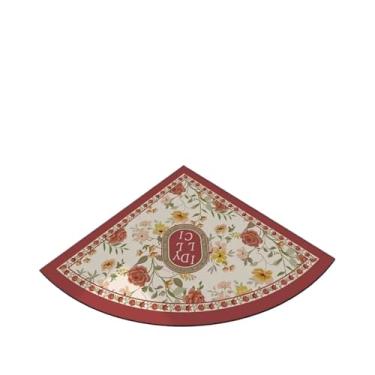 Imagem de Tapete de chão em forma de ventilador de canto de cozinha retrô padrão de flor de PVC tapete de pé absorve água antiderrapante tapete escuro (vermelho claro, 60 x 60 cm)